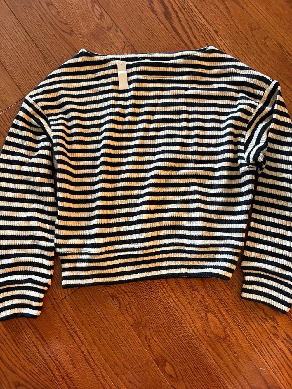 NWT Madewell Black & Ivory Striped Textured Sweater ECOVERO– XS